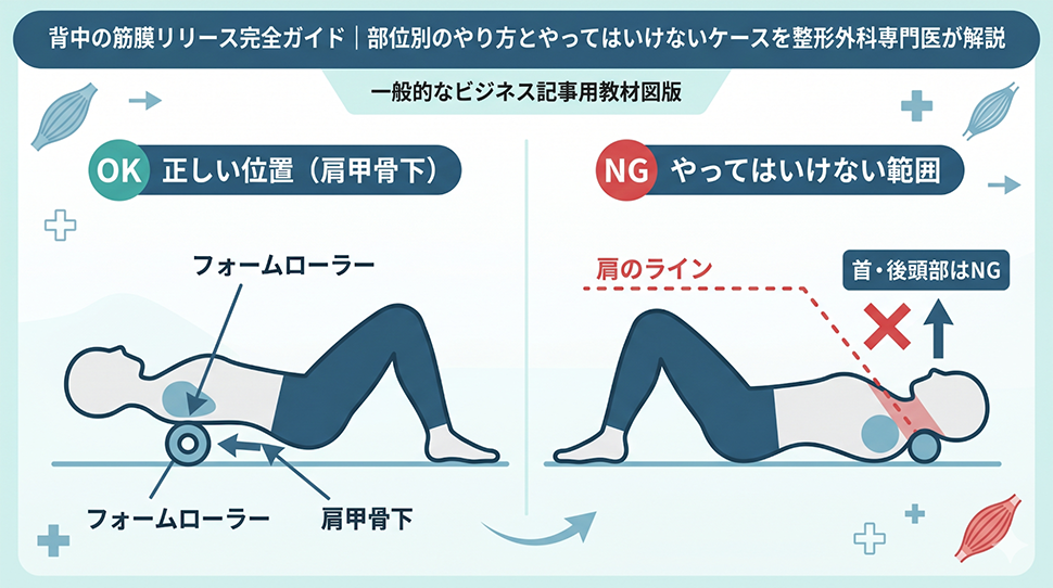 脇腹寄り（広背筋）のリリース ローラーの正しい位置・やってはいけない範囲